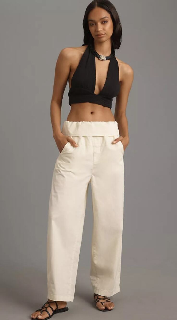 New Anthropologie Pilcro Foldover Cream Wide-Leg Pants - Size XS